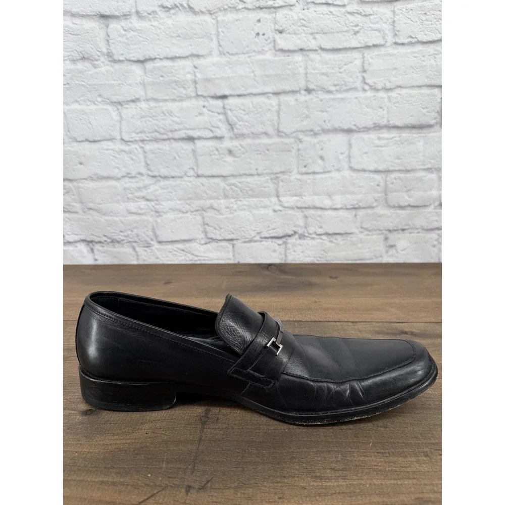 Hugo Boss Ikon Bit Loafers Mens Black Leather Square Dress Shoes Size 10 US